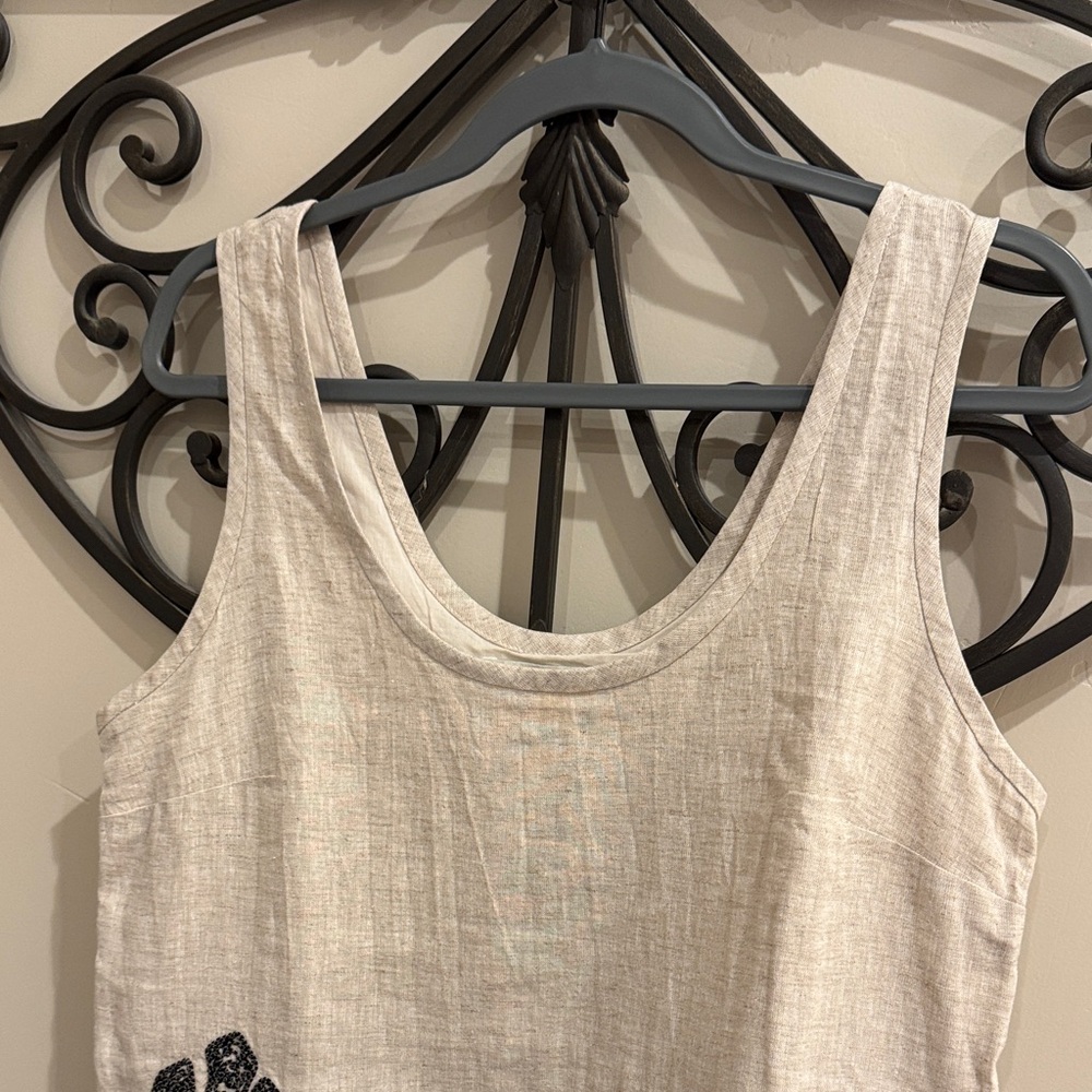 New✨Banana Republic Embroidered Linen Tank Top - Black and Cream size S - Picture 4 of 8